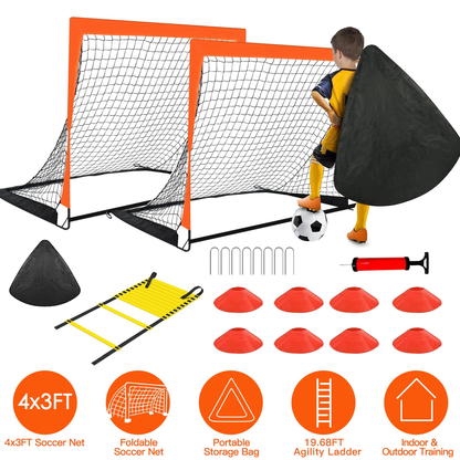 Kids Soccer Goal Training Equipment Set, Orange