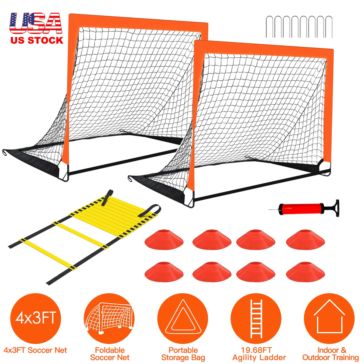 Kids Soccer Goal Training Equipment Set, Orange