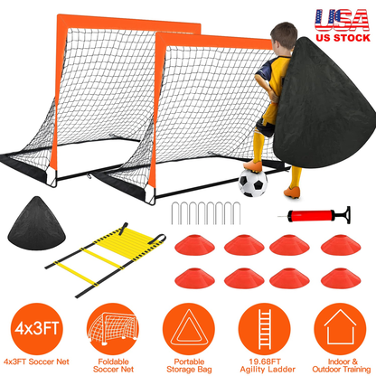 Kids Soccer Goal Training Equipment Set, Orange