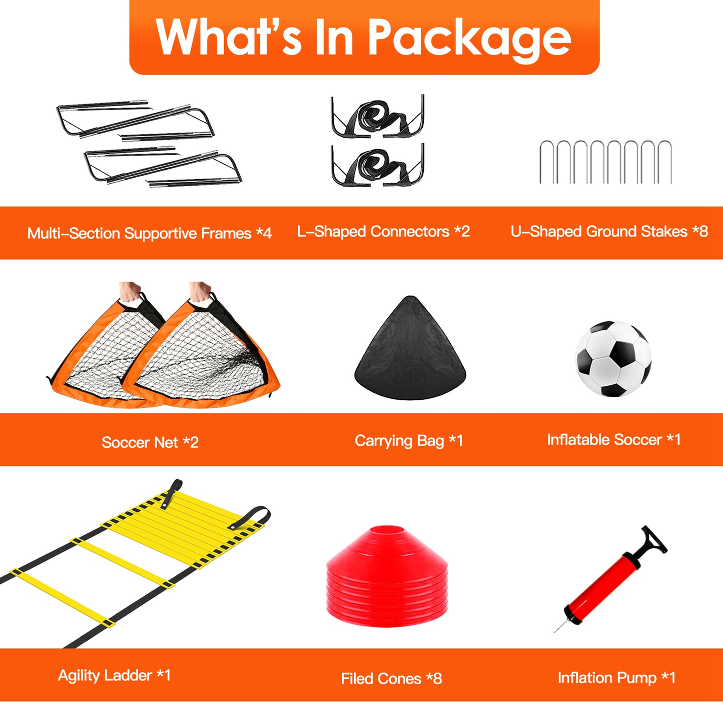 Kids Soccer Goal Training Equipment Set, Orange