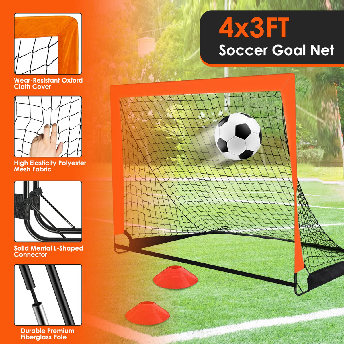Kids Soccer Goal Training Equipment Set, Orange