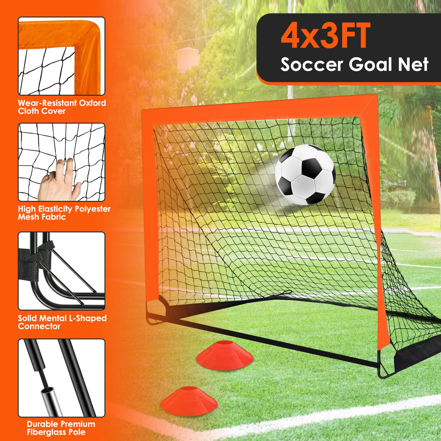 Kids Soccer Goal Training Equipment Set, Orange