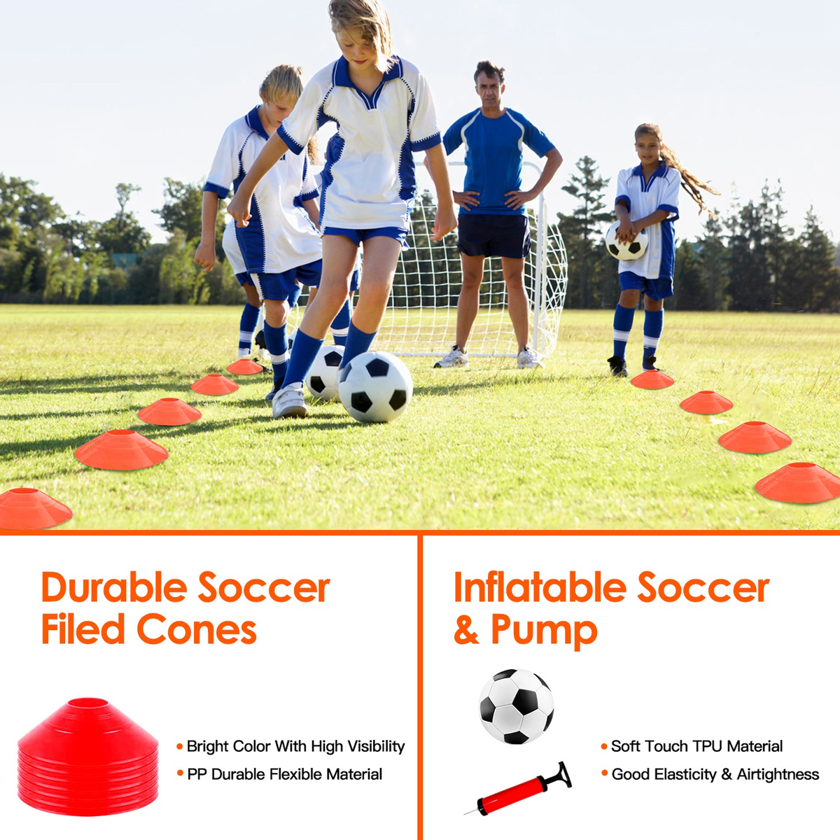 Kids Soccer Goal Training Equipment Set, Orange