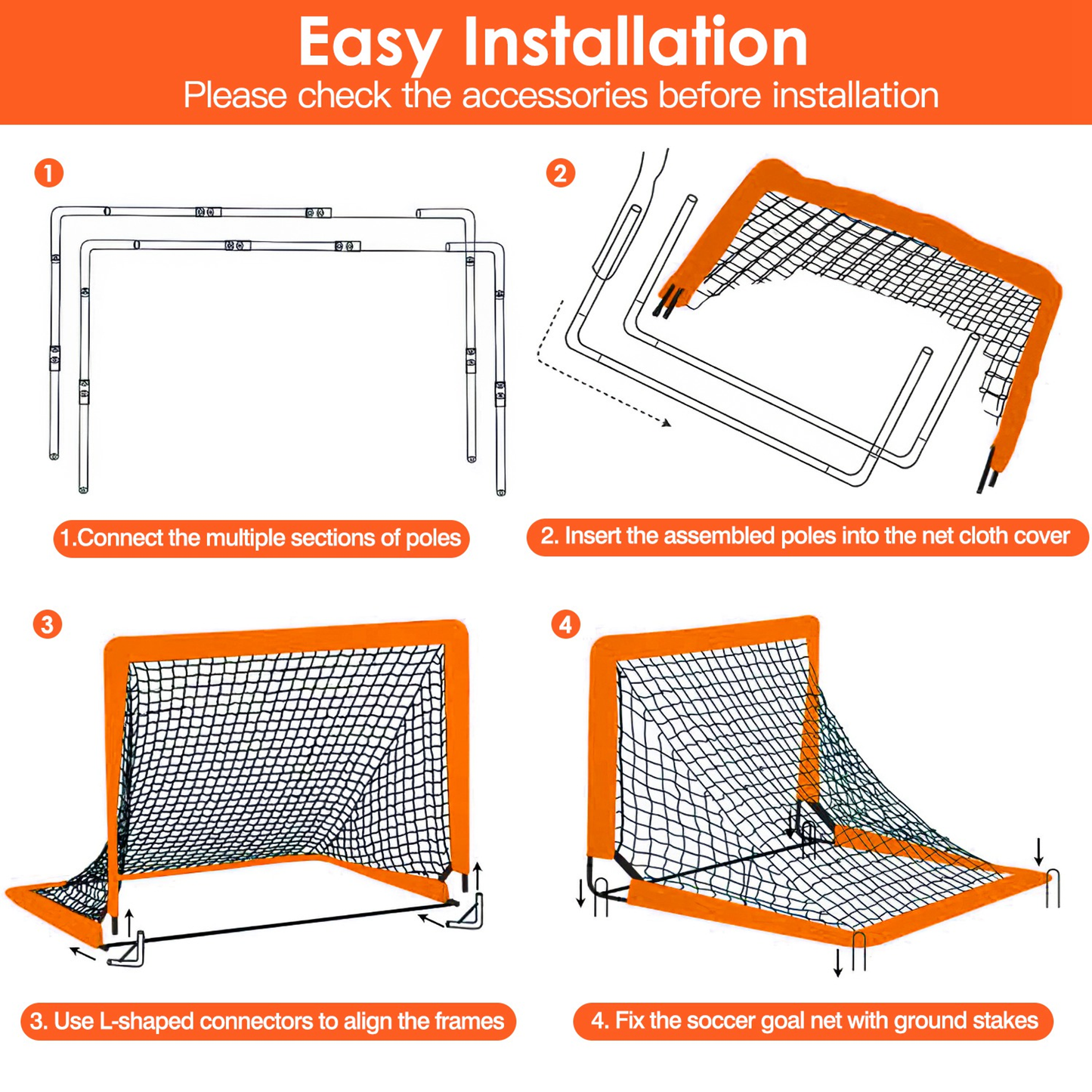 Kids Soccer Goal Training Equipment Set, Orange