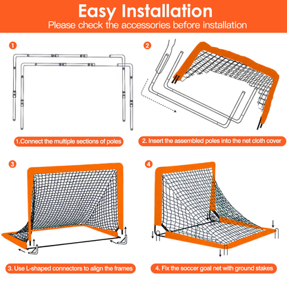 Kids Soccer Goal Training Equipment Set, Orange