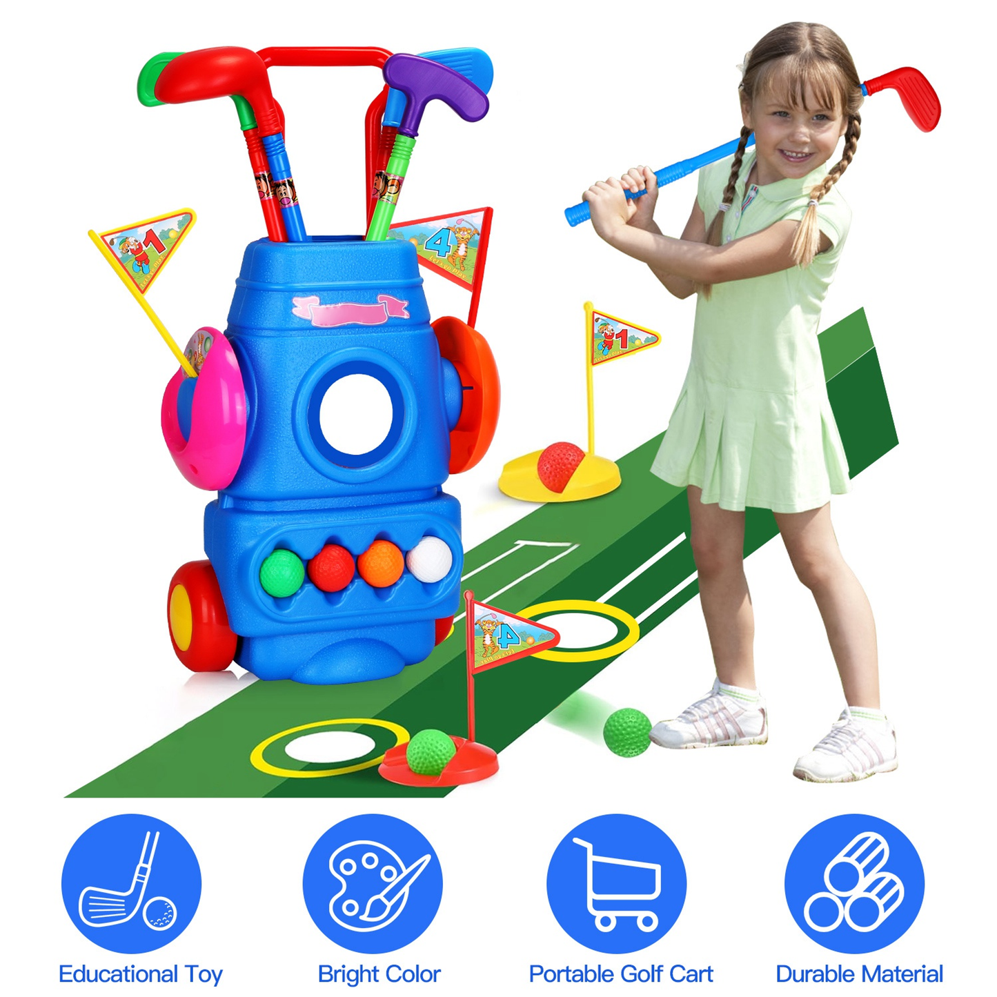 Toddler Golf Toy Set with Rolling Cart