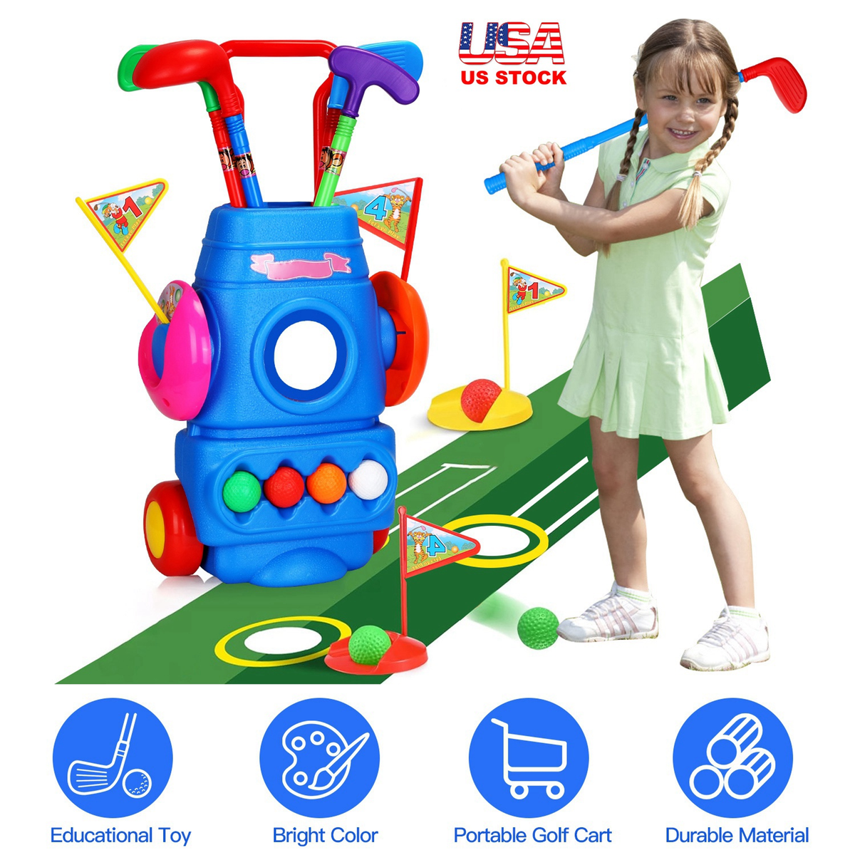 Toddler Golf Toy Set with Rolling Cart