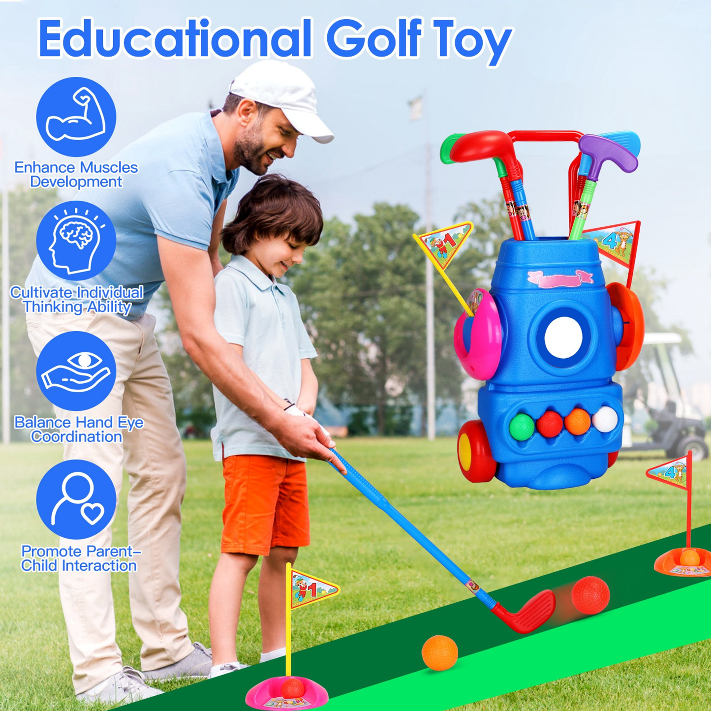 Toddler Golf Toy Set with Rolling Cart