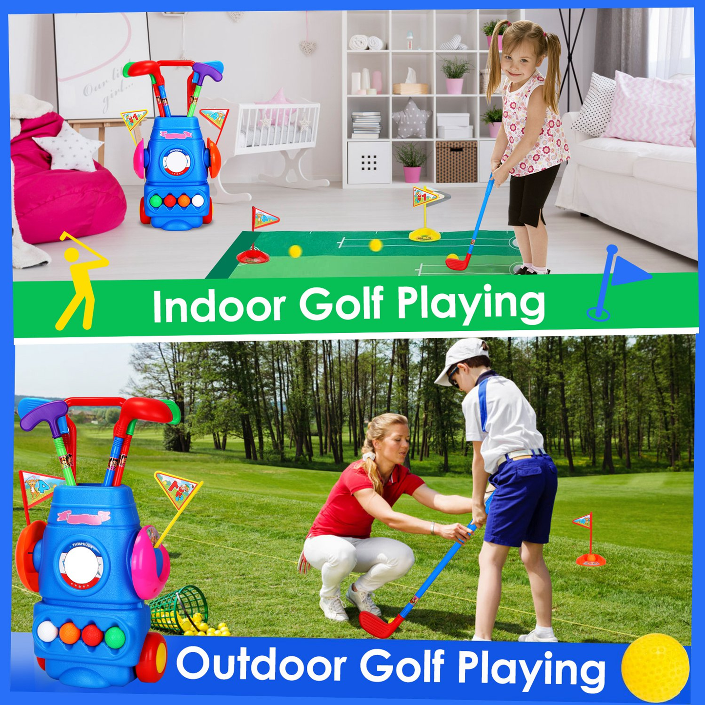 Toddler Golf Toy Set with Rolling Cart