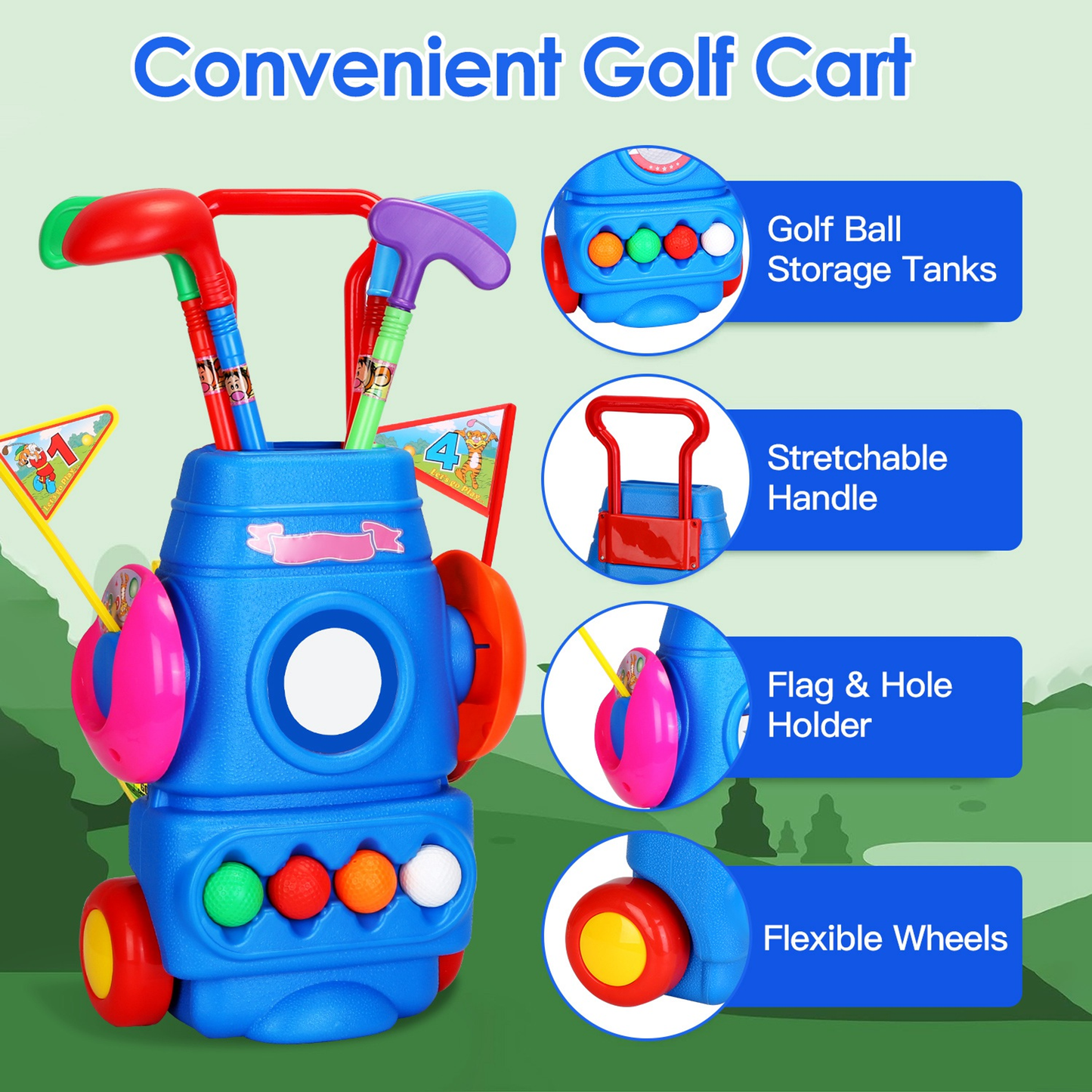 Toddler Golf Toy Set with Rolling Cart
