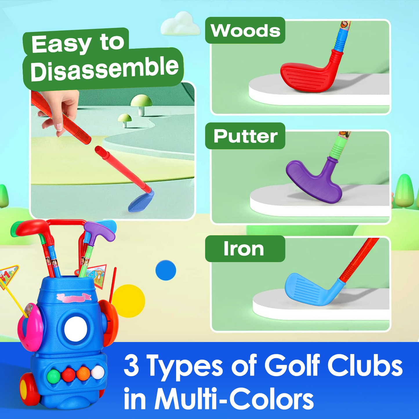 Toddler Golf Toy Set with Rolling Cart