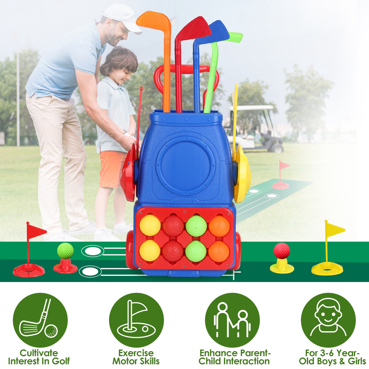 Toddler Golf Clubs Set with Cart and Balls