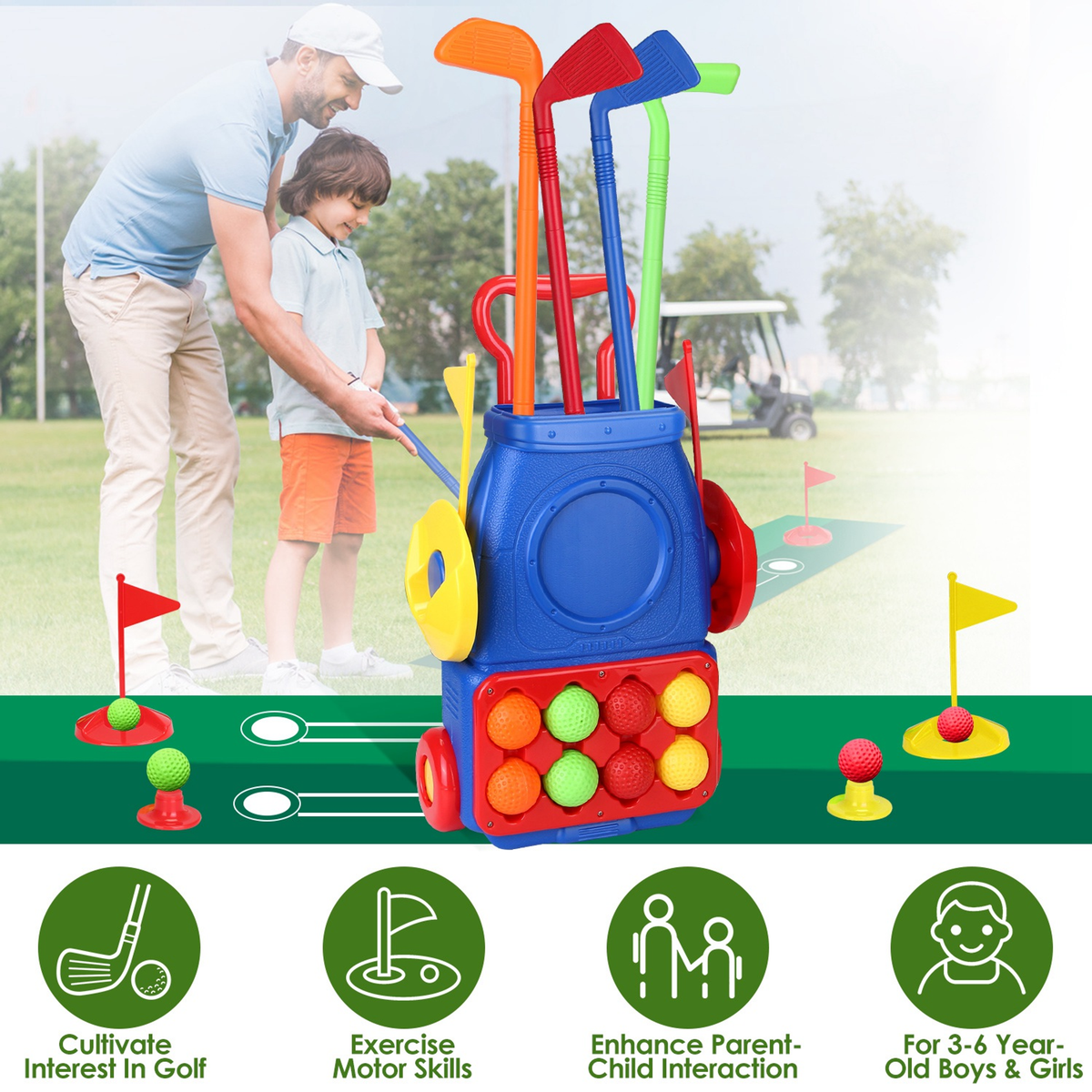 Toddler Golf Clubs Set with Cart and Balls