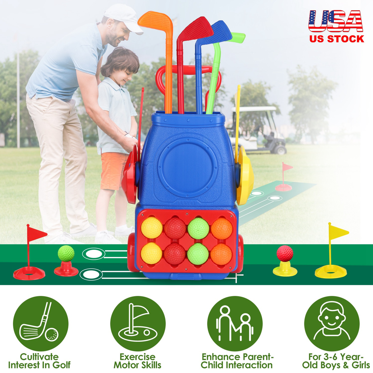 Toddler Golf Clubs Set with Cart and Balls