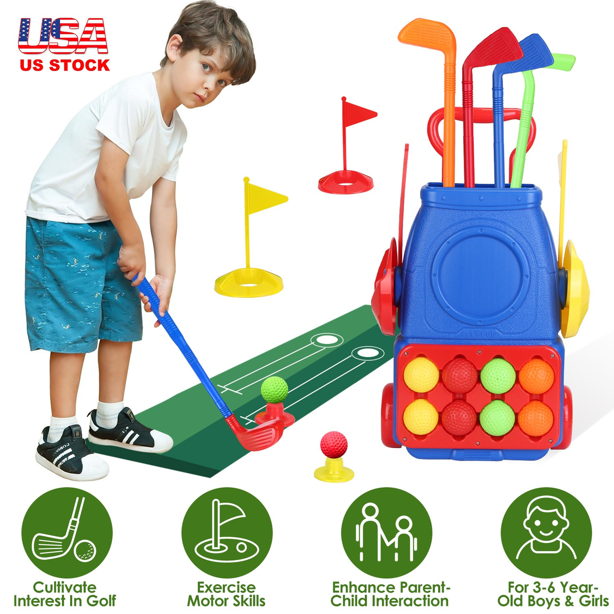 Toddler Golf Clubs Set with Cart and Balls