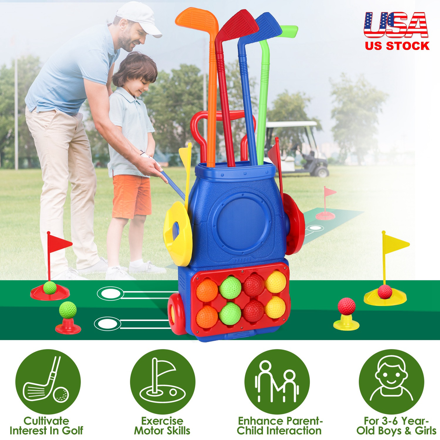 Toddler Golf Clubs Set with Cart and Balls