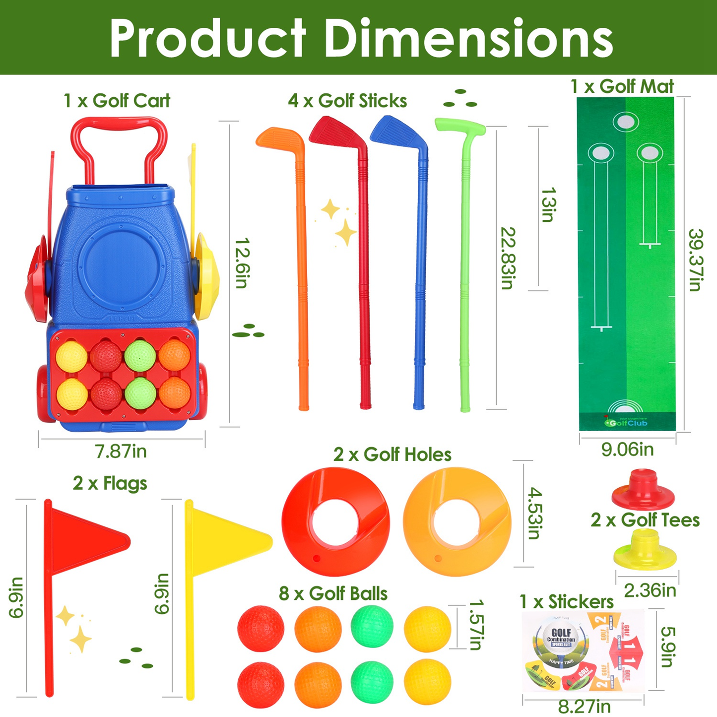 Toddler Golf Clubs Set with Cart and Balls