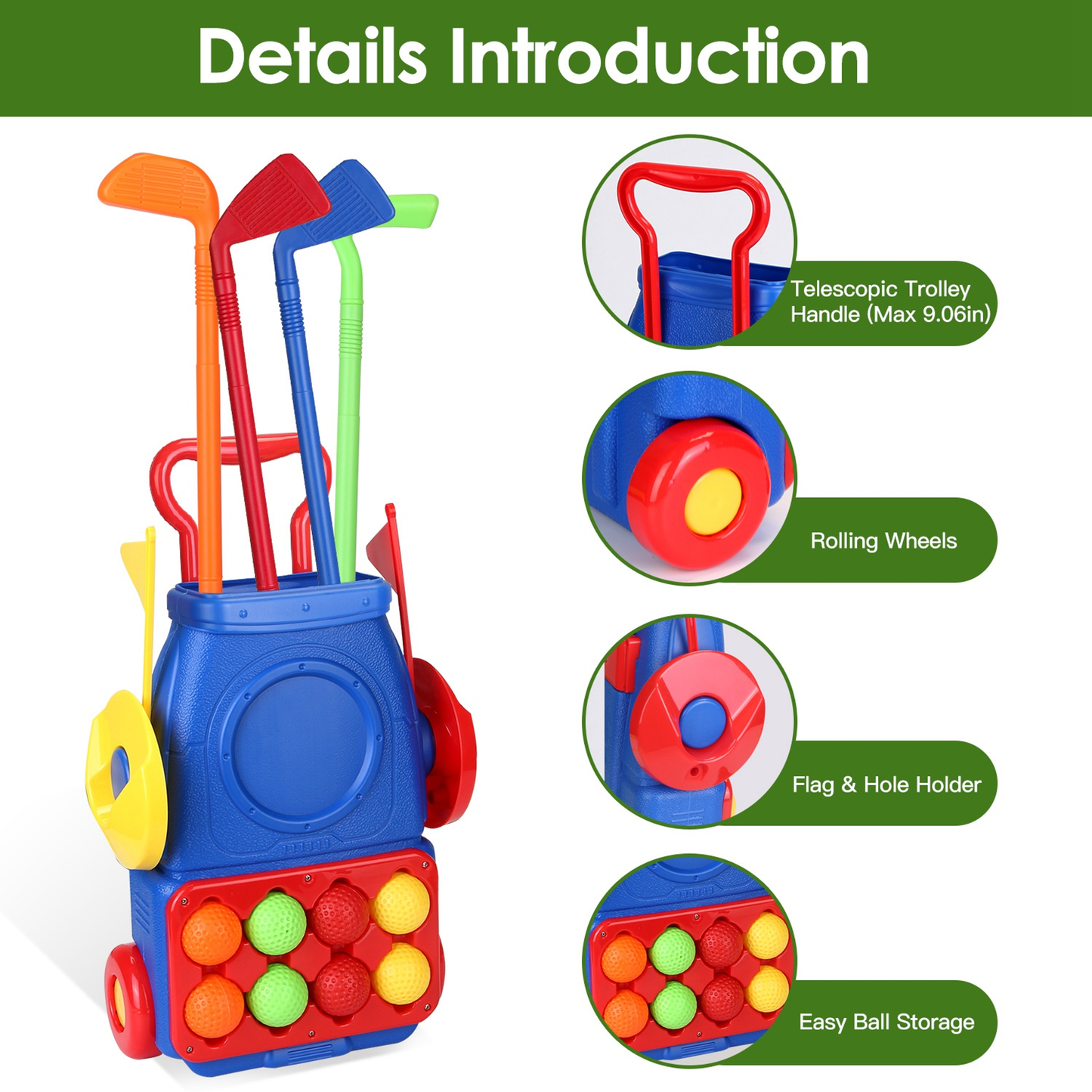 Toddler Golf Clubs Set with Cart and Balls