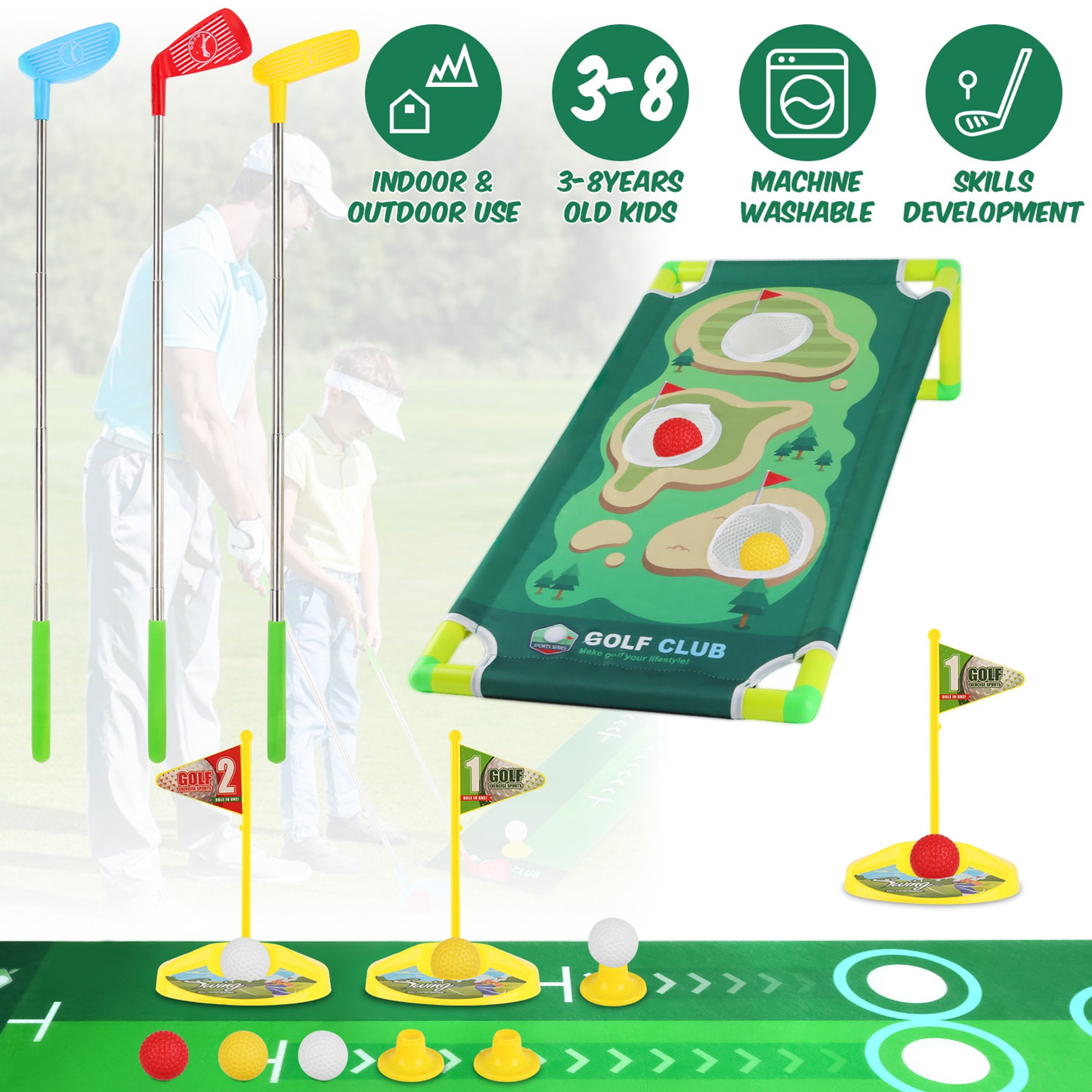 Toddler Golf Club Toy Set with Cornhole Board