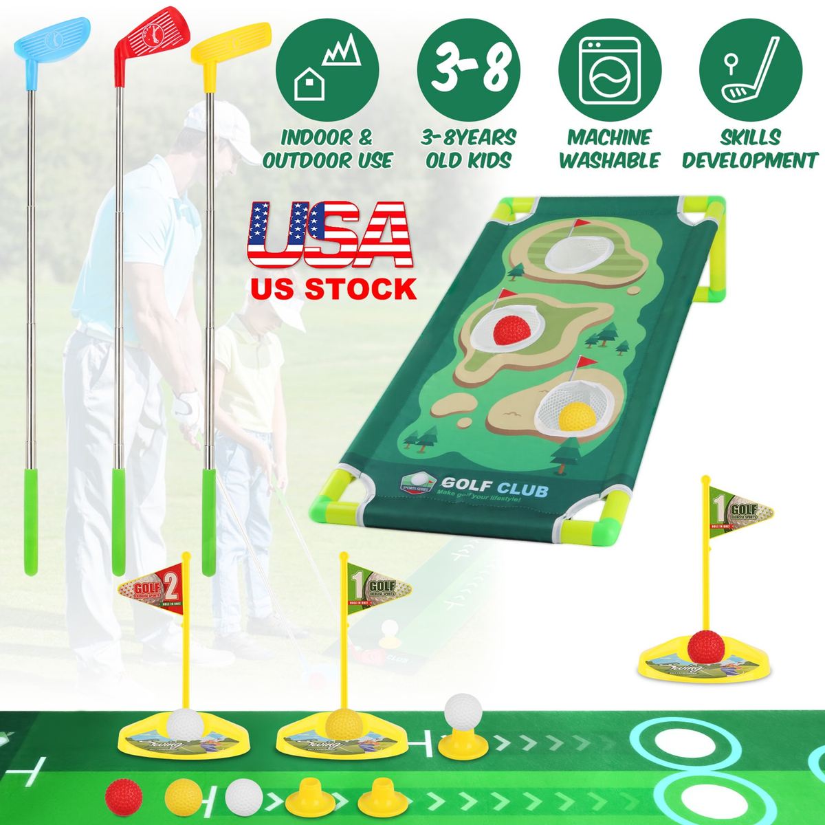 Toddler Golf Club Toy Set with Cornhole Board