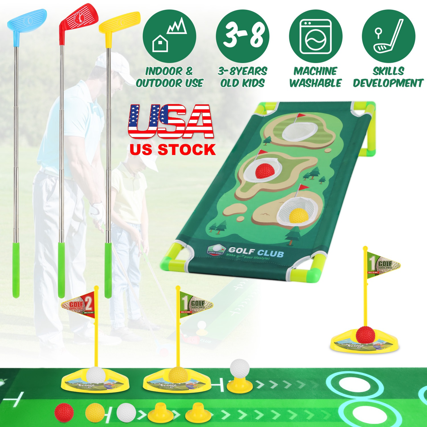 Toddler Golf Club Toy Set with Cornhole Board