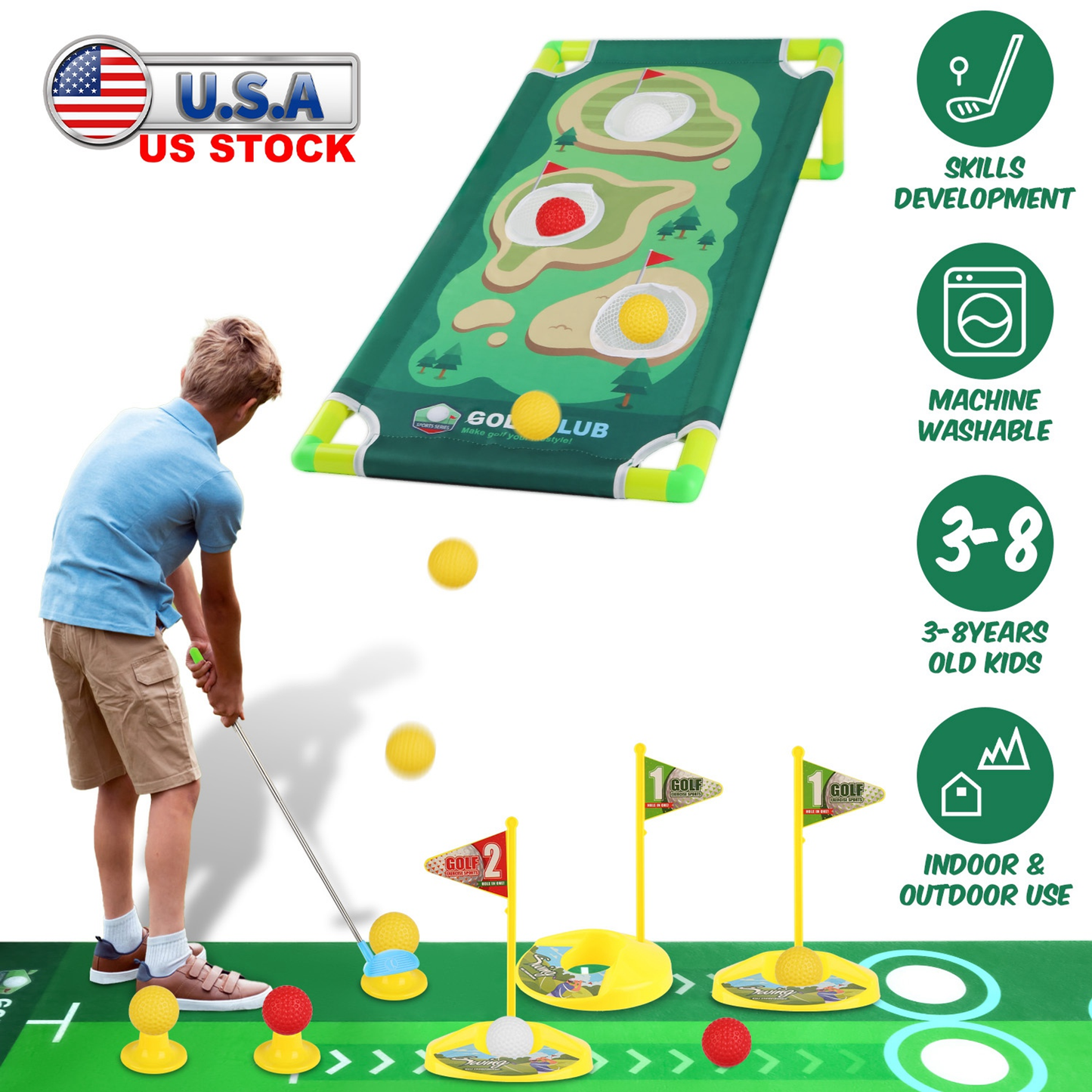 Toddler Golf Club Toy Set with Cornhole Board