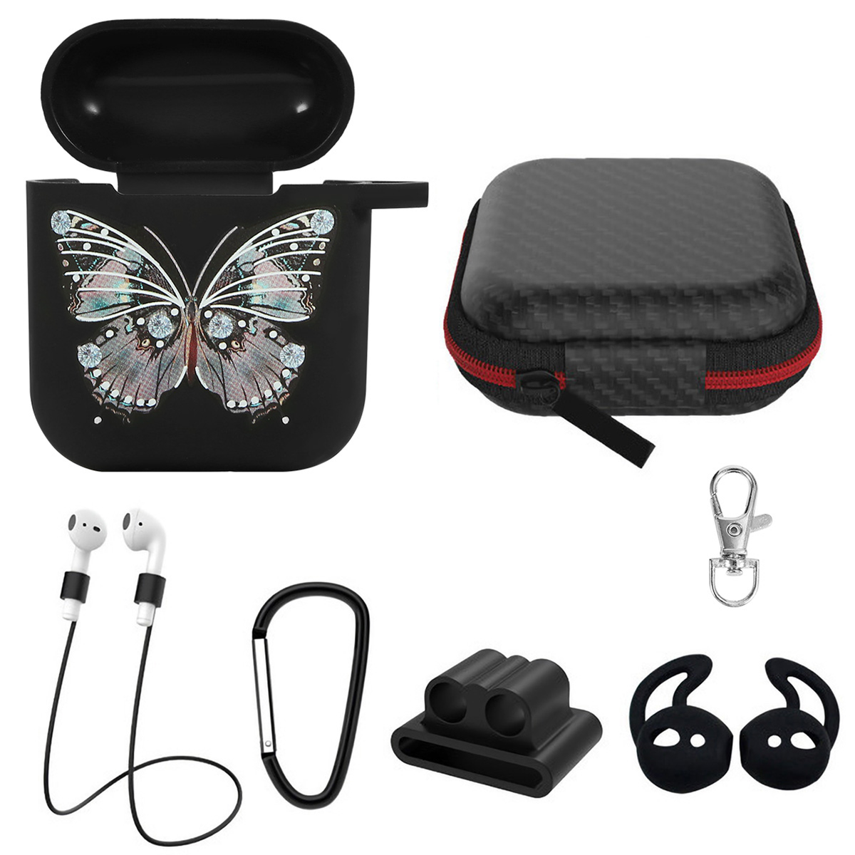 Protective Silicone Case for AirPods with Carabiner