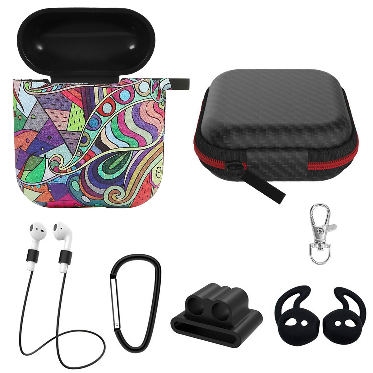 Protective Silicone Case for AirPods with Carabiner