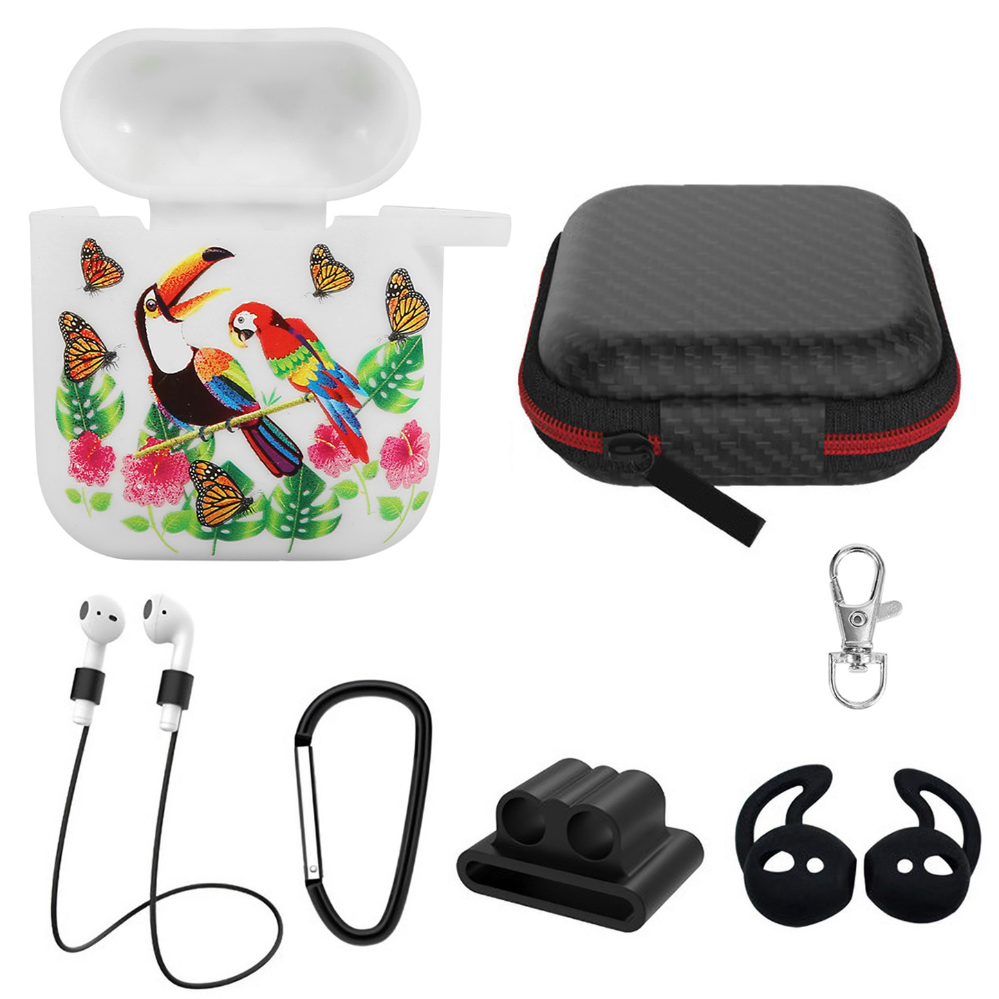 Protective Silicone Case for AirPods with Carabiner