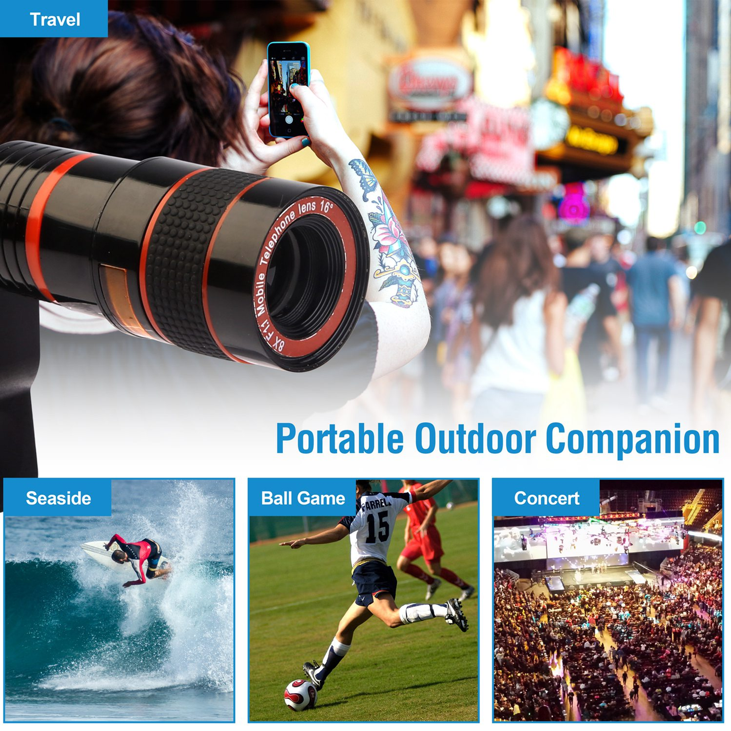 8X Telephoto Clip-On Phone Camera Lens