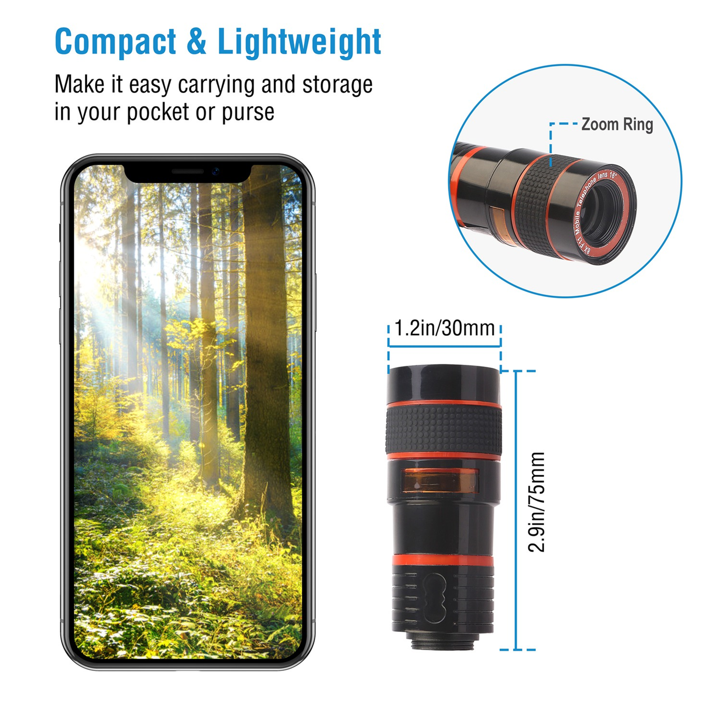 8X Telephoto Clip-On Phone Camera Lens