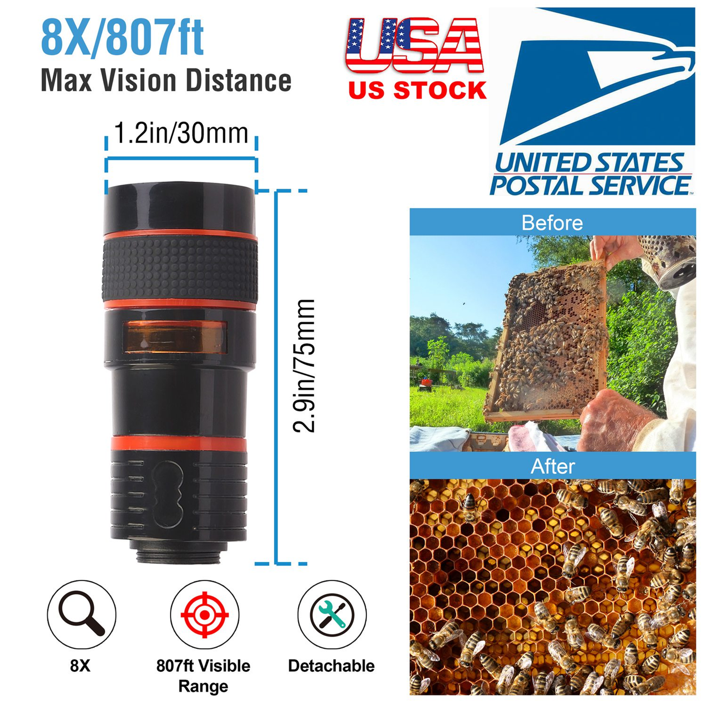 8X Telephoto Clip-On Phone Camera Lens