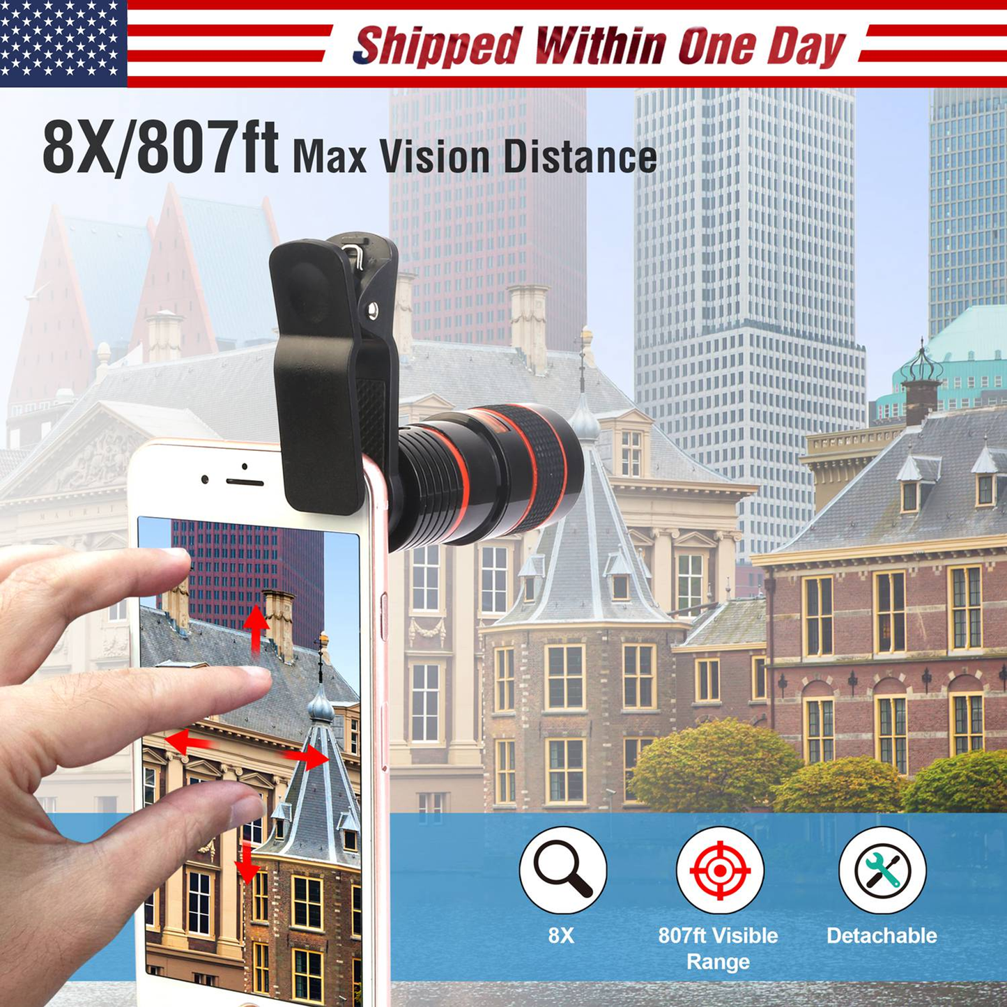 8X Telephoto Clip-On Phone Camera Lens