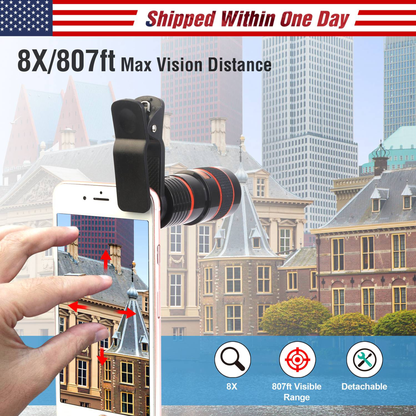 8X Telephoto Clip-On Phone Camera Lens
