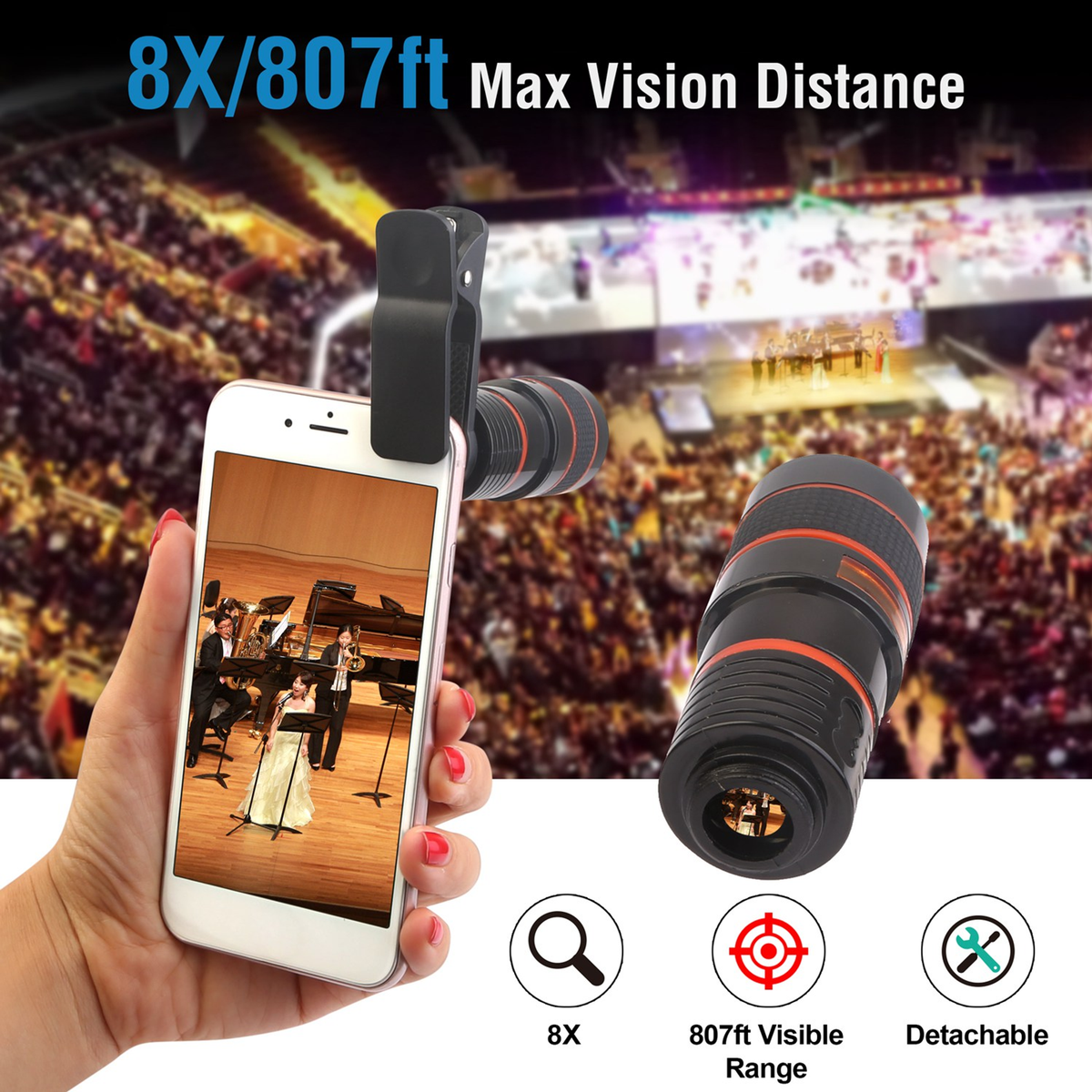 8X Telephoto Clip-On Phone Camera Lens