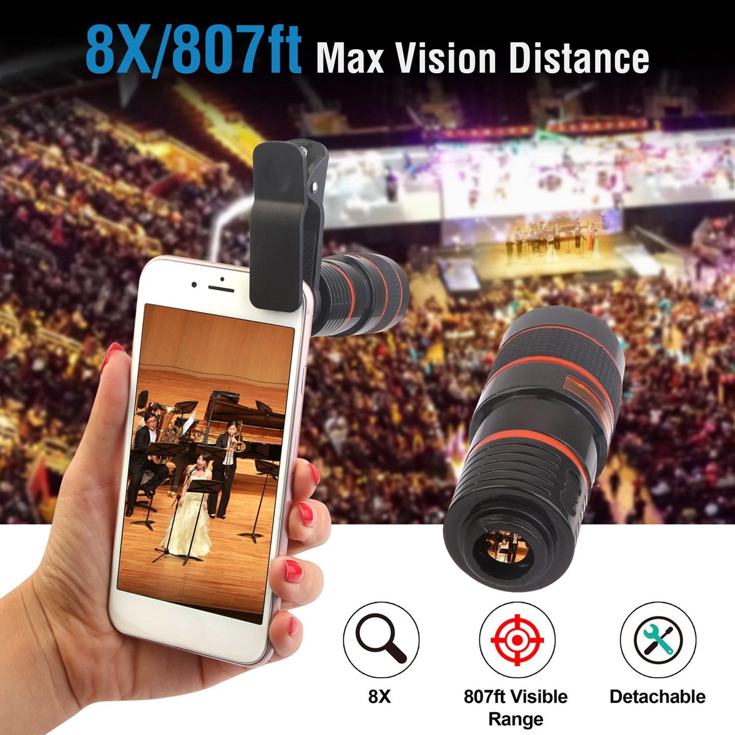 8X Telephoto Clip-On Phone Camera Lens