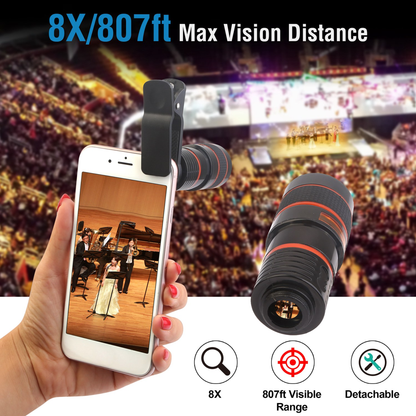 8X Telephoto Clip-On Phone Camera Lens