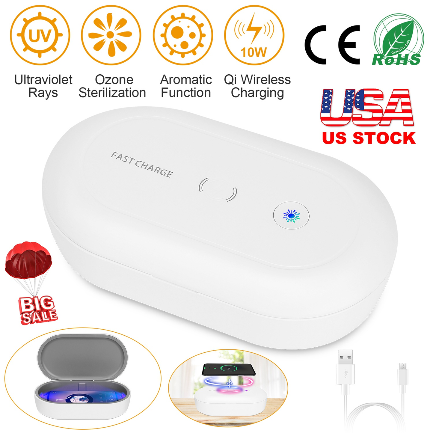 UV Light Sanitizer Box with Wireless Charging
