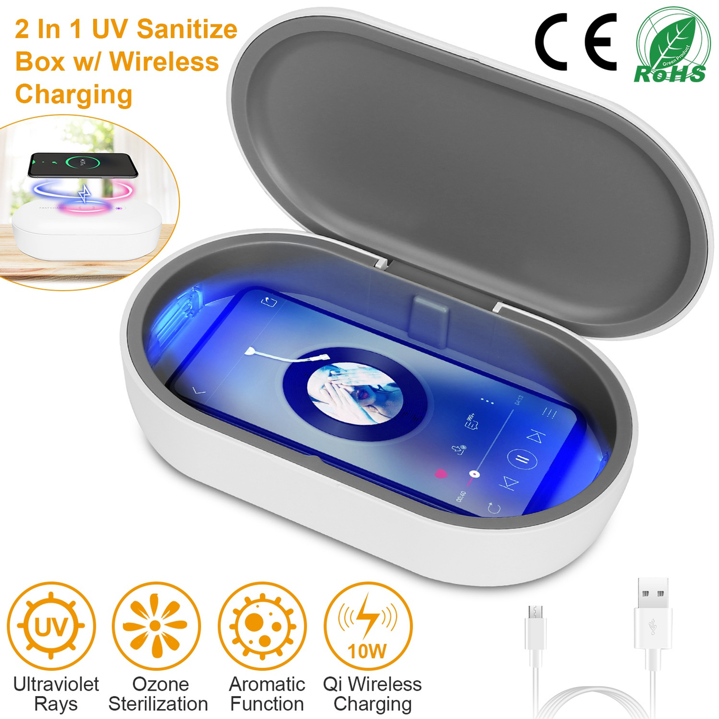 UV Light Sanitizer Box with Wireless Charging