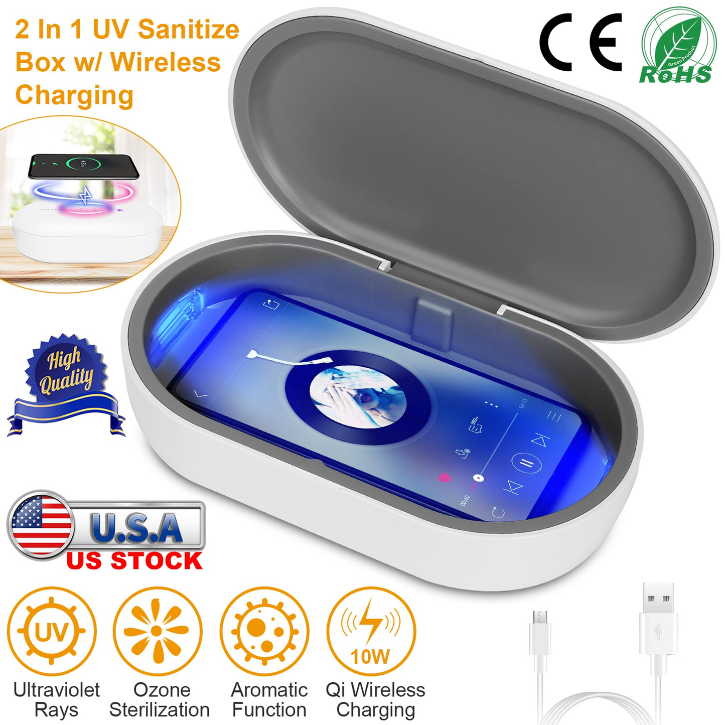UV Light Sanitizer Box with Wireless Charging