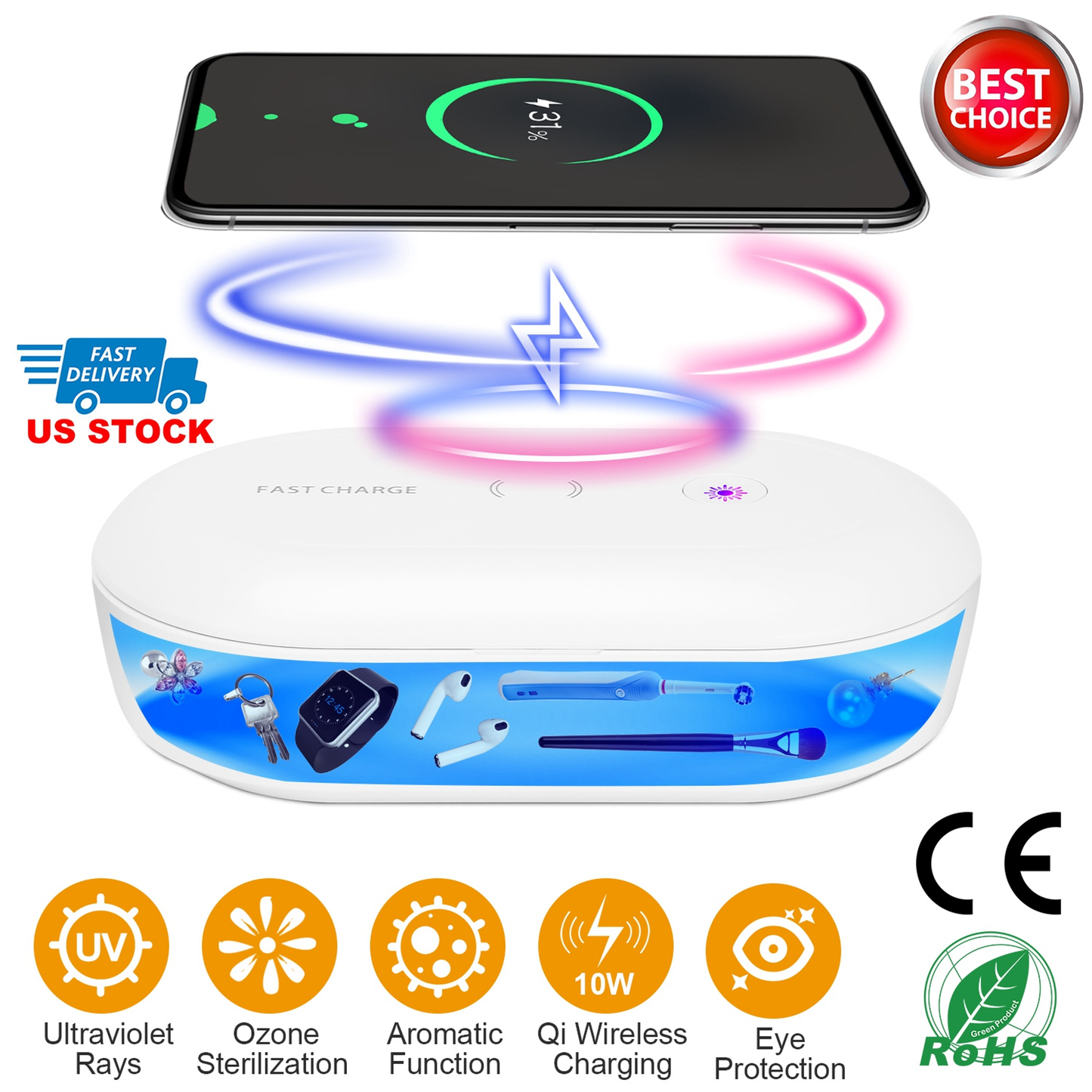 UV Light Sanitizer Box with Wireless Charging