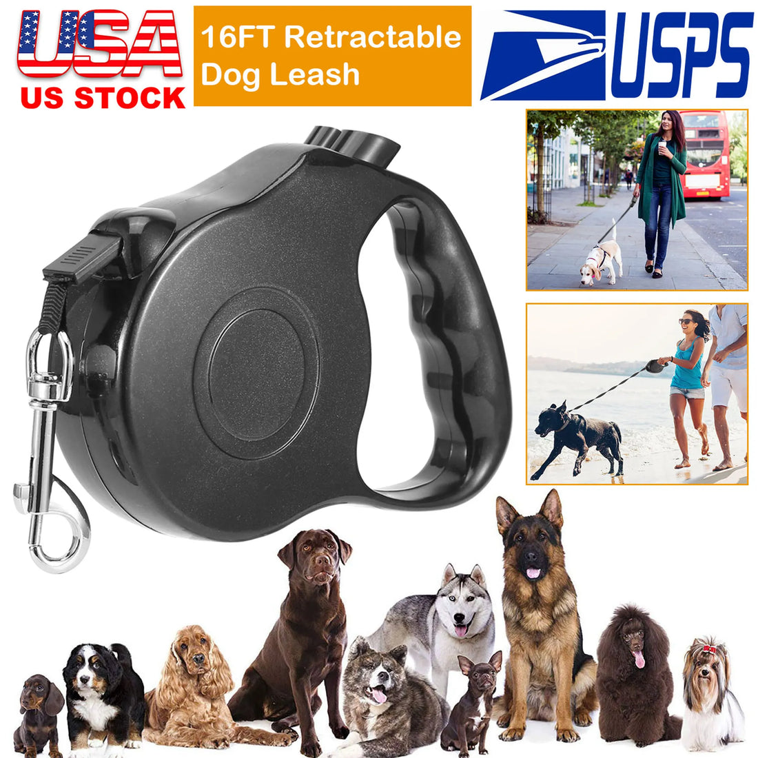 Retractable Dog Leash 16FT Extendable Range