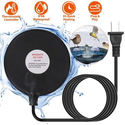 6.49in Bird Bath Deicer Outdoor Winter Water