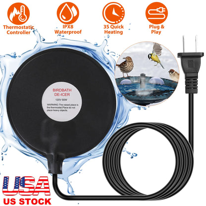 6.49in Bird Bath Deicer Outdoor Winter Water