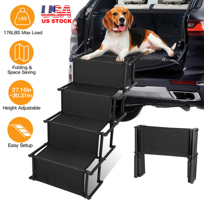 Foldable Dog Ramp 4 Step Collaspible Non Slip Stairs for Car