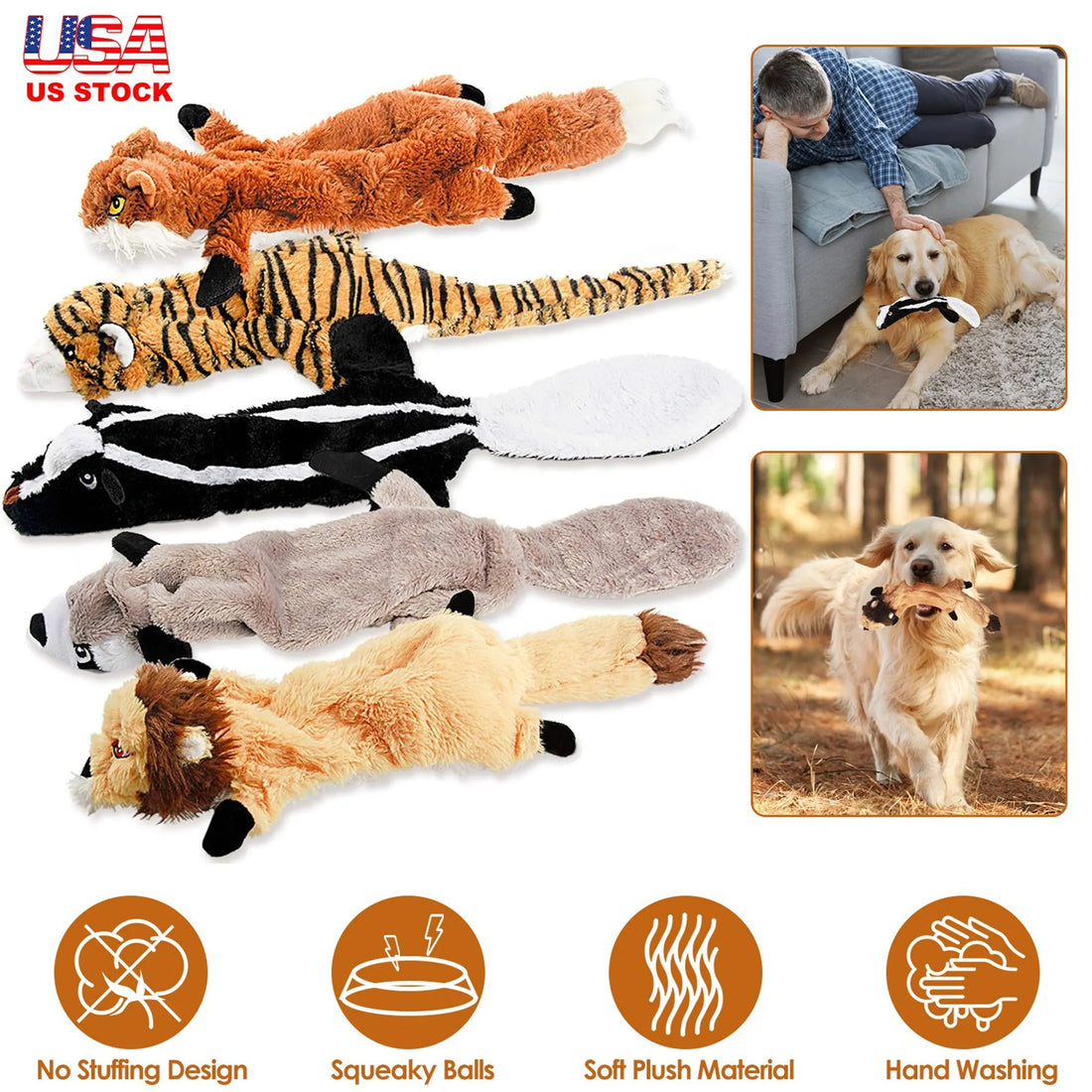5Pcs Multi-Color Squeaky No Stuffing Dog Toys