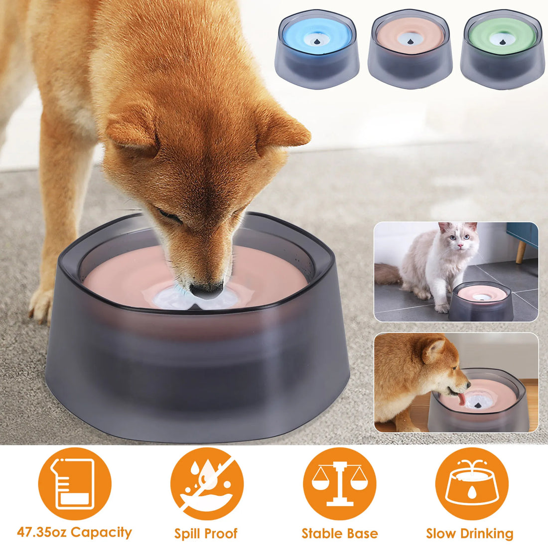 No Spill Dog Cat Water Bowl Spill