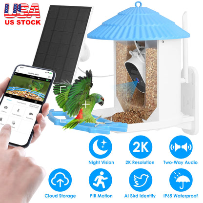 Solar Powered Smart Bird Feeder 2K Bird Watching Camera