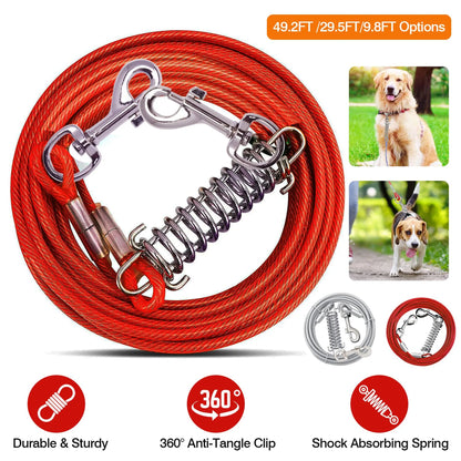 9.8FT Dog Tie Out Cable Long Dog Leash Chew Proof Lead Dog Chain