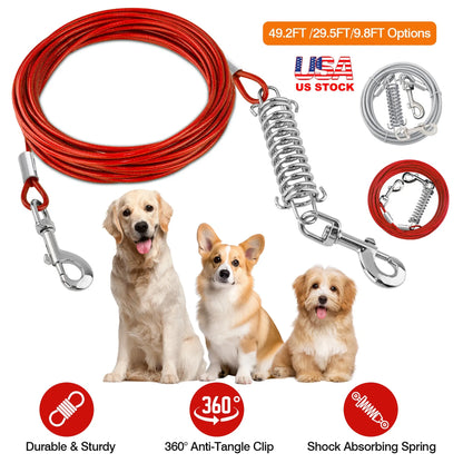 9.8FT Dog Tie Out Cable Long Dog Leash Chew Proof Lead Dog Chain